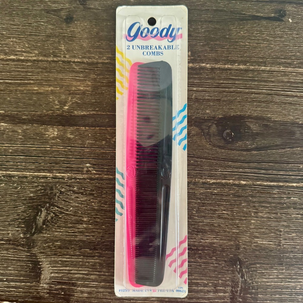 NEW Vintage 80s Goody Unbreakable Utility Combs 2 Pack Black Pink USA 125/3 NOS